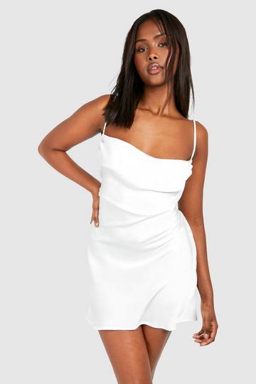 Satin Cowl Mini Slip Dress white