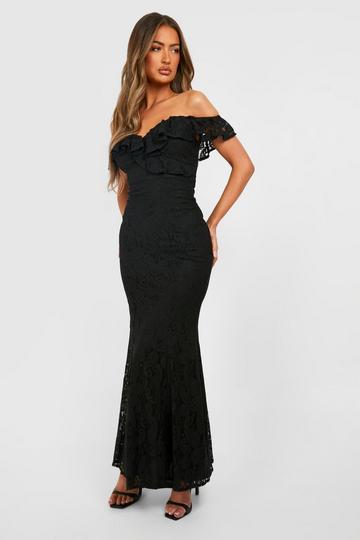 Lace Ruffle Bandeau Maxi Dress black