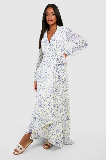 Floral Wrap Belted Maxi Dress white