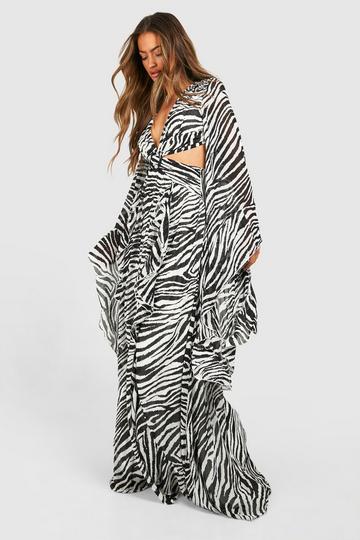 Black Zebra Chiffon Print Cut Out Maxi Dress