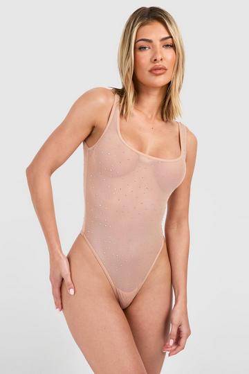 Diamante Rhinestone Bodysuit nude