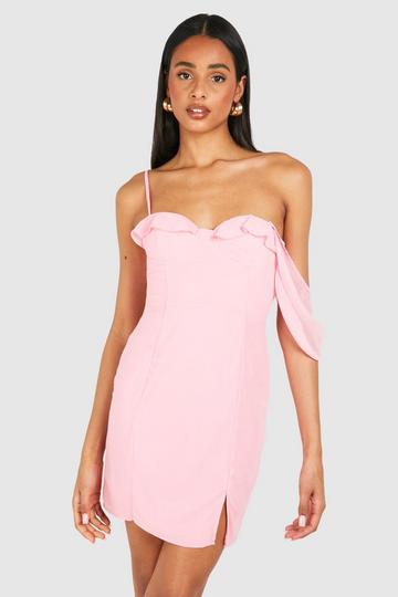 Pink Tall Chiffon Ruffle Cup Detail Mini Dress
