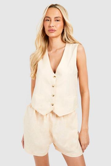 Stone Beige Tall Waistcoat And Shorts Co-ord