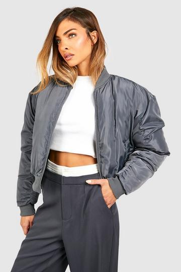 Grey Ruched Detail Oversized Bomber