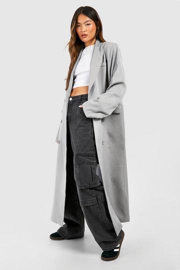 Grey Shoulder Pad Maxi Overcoat