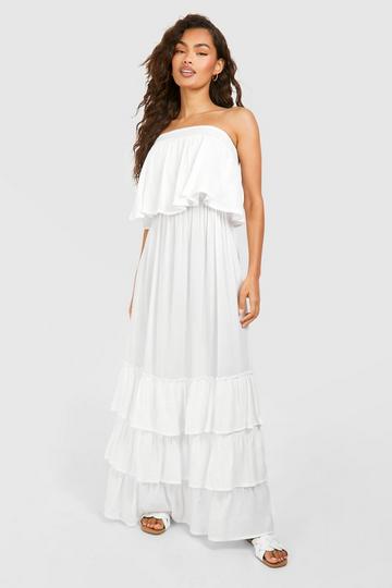 Bandeau Ruffle Maxi Dress white