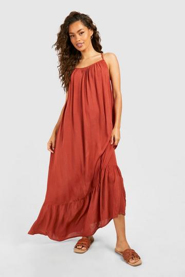 Strappy Cheesecloth Maxi Dress chocolate