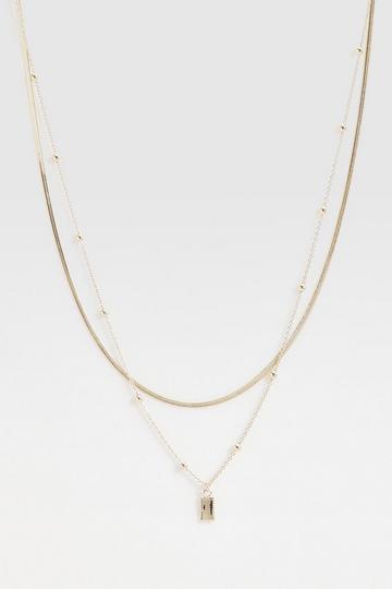 Gold Metallic Pendant Snake Double Chain Necklace
