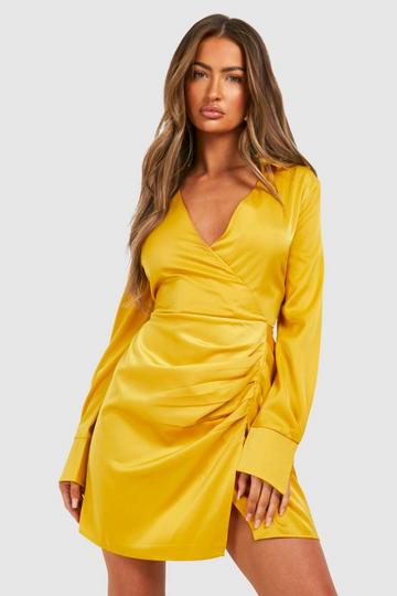 Gold Metallic Collared Plunge Shirt Dress