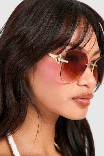 Gold Metallic Frameless Tinted Frame Sunglasses