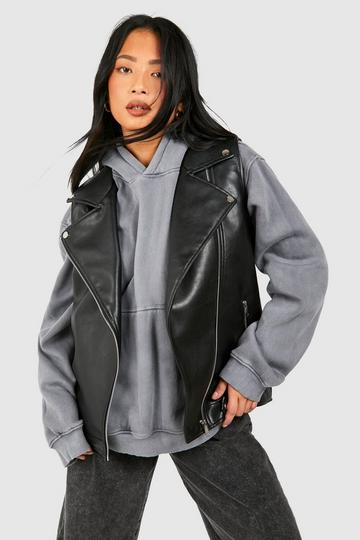 Petite Faux Leather Sleeveless Biker Jacket black