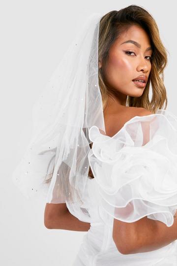 Diamante Bridal Veil Hair Clip white