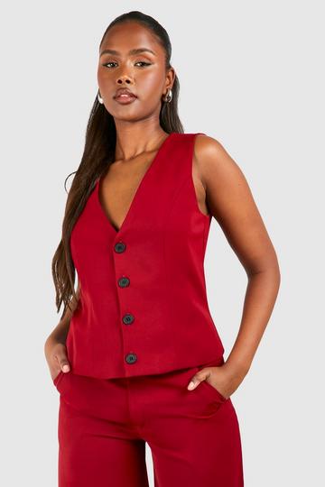 Contrast Button Fitted Waistcoat cherry