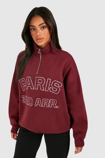 Paris Self Fabric Applique Oversized Sweatshirt burgundy