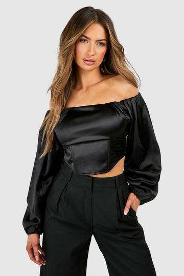 Final Sale Plus Size Satin Sleeveless Corset Top in Black – Chic