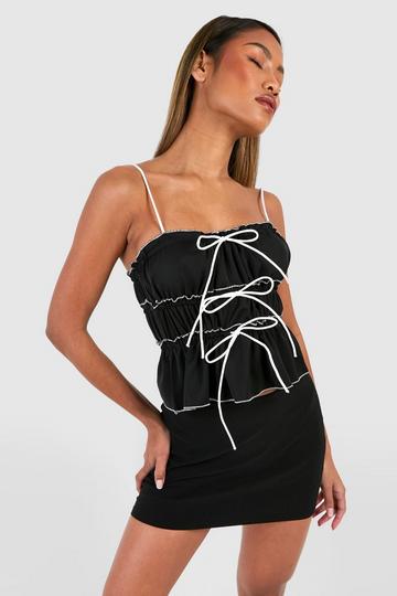 Bow Detail Strappy Cami Contrast Top black
