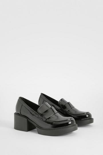 Chunky Heeled Patent Loafers black