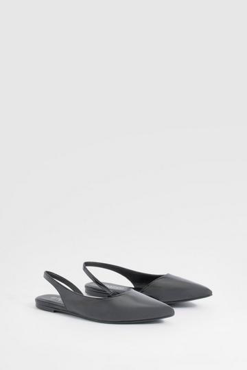 Black Wide Fit Slingback Patent Pointed Flats