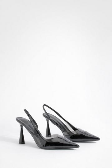 Black Pointed Toe Clear Detail Slingback Courts