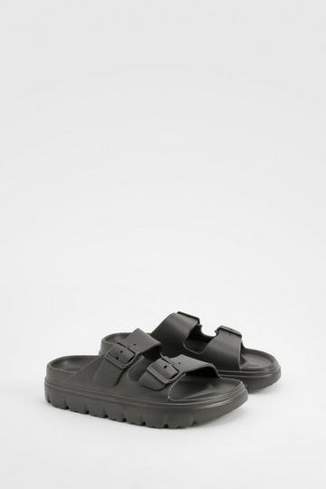 Double Strap Footbed Buckle Sliders black
