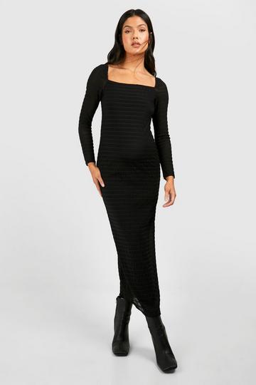 Maternity Textured Rib Square Neck Midaxi Dress black