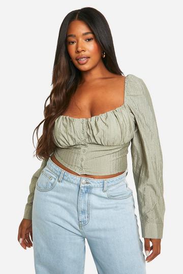 Sage Green Plus Textured Ruched Corset Top
