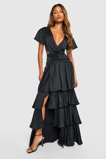 Ruffle Tiered Cut Out Maxi Dress black