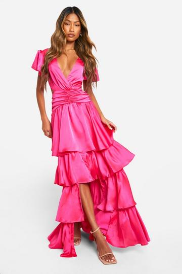 Ruffle Tiered Cut Out Maxi Dress hot pink