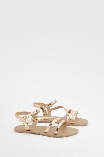 Gold Metallic Wide Fit Snake Asymmetric Basic Sandals