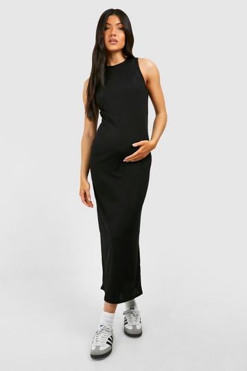 Maternity Soft Rib Racer Neck Midaxi Dress black