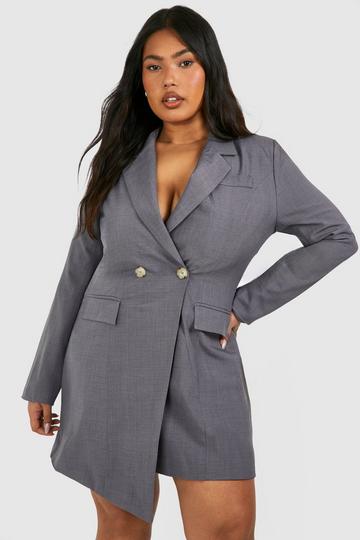 Grey Plus Asymmetric Tailored Blazer Dress