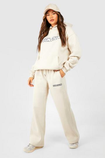 Dsgn Studio Embroidered Hooded Straight Leg Tracksuit stone