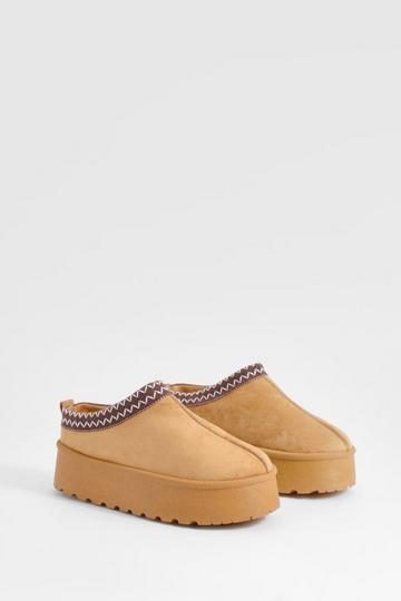 Platform Embroidered Cosy Mules chestnut