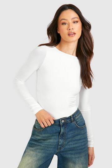Tall Long Sleeve Double Layer Bodysuit white