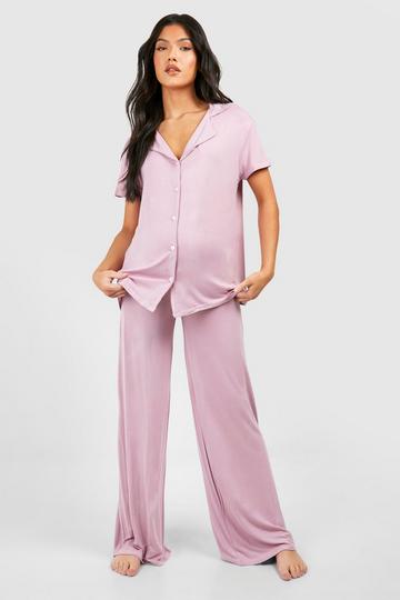 Maternity Short Sleeve Peached Jersey Trouser Set mauve