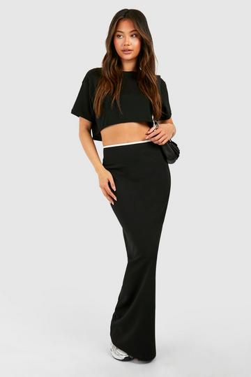 Black Black Contrast Binding Crepe Maxi Skirt