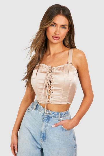 Champagne Beige Satin Lace Up Corset