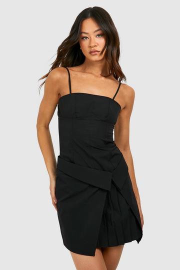 Tall Woven Pleated Detail Mini Dress black