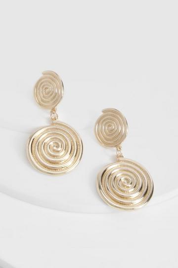 Metallic Rustic Gold Spiral Drop Earrings
