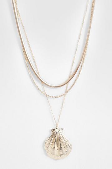 Statement Sea Shell Layered Necklace gold
