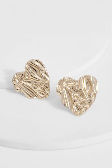 Gold Metallic Hammered Heart Stud Earrings