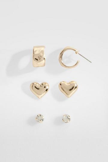 Gold Metallic Heart Multipack Earrings