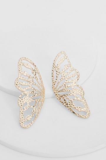 Gold Metallic Butterfly Statement Stud Earrings