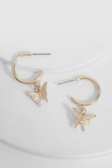 Gold Metallic Butterfly Hoop Earrings