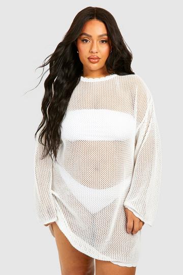 Plus Knitted Crochet Beach Dress cream