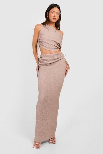 Tall Crinkle Asymmetric Top & Midaxi Skirt Co-ord mocha