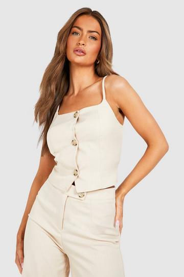 Textured Mock Horn Square Neck Top sand
