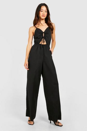 Tall Woven Ruched Front Wide Leg Jumpsuit black