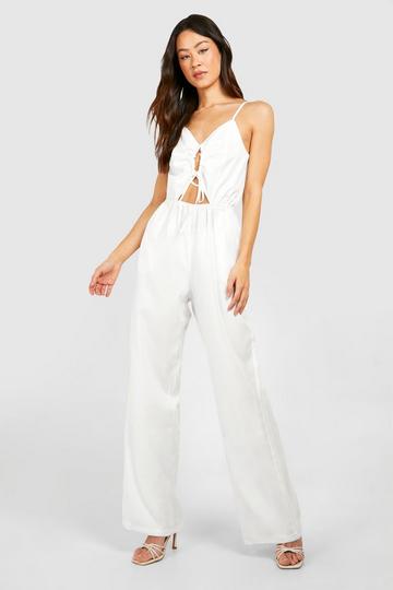 Tall Woven Ruched Front Wide Leg Jumpsuit white