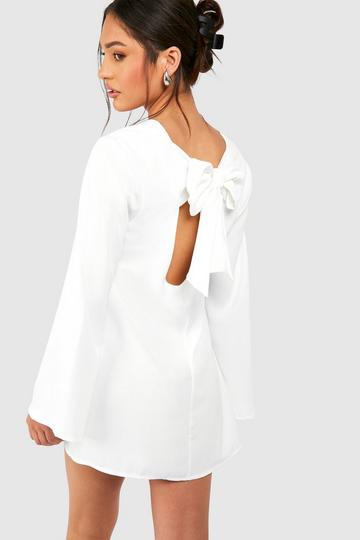 Ivory White Petite Bow Detail Open Back Mini Dress